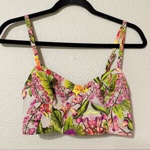 ASTR The Label Green & Pink Floral Crop Top Blouse Women XS Boho Casual Festival